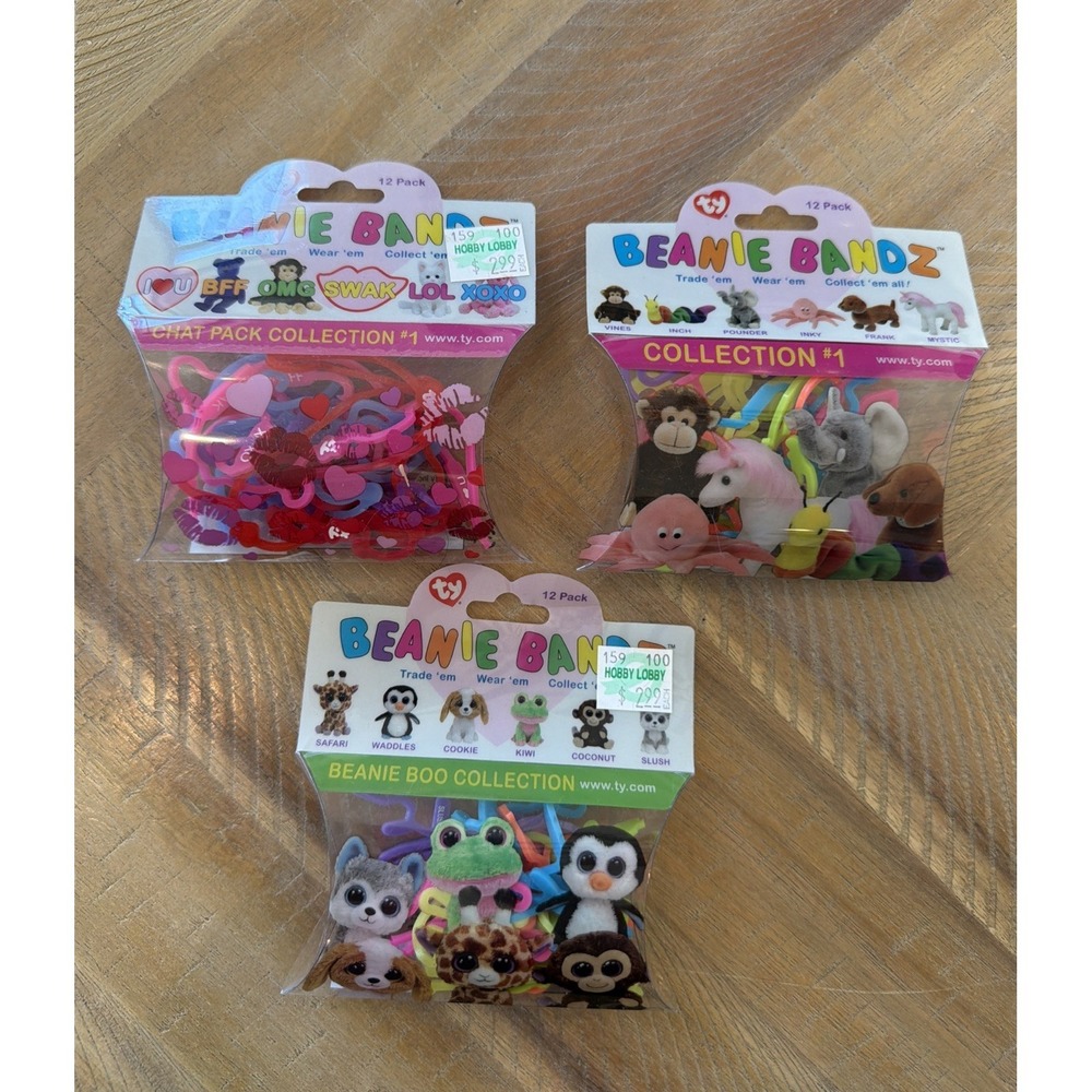 Ty Beanie Baby Bandz Chat Pack, Boo Pack, #1 Collection (3) BUNDLE LOT Silly NEW